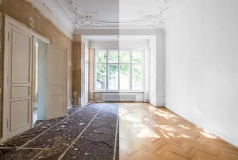 Room shown before and after restoration work