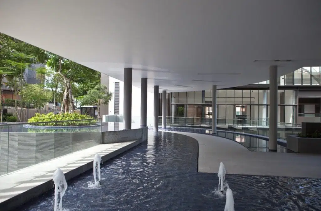 Flooded ground floor of a commercial building