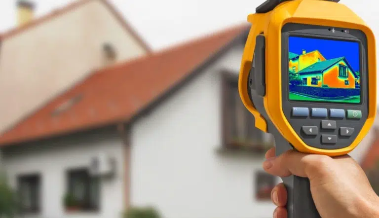 Thermal imaging camera showing heat differences on a house exterior